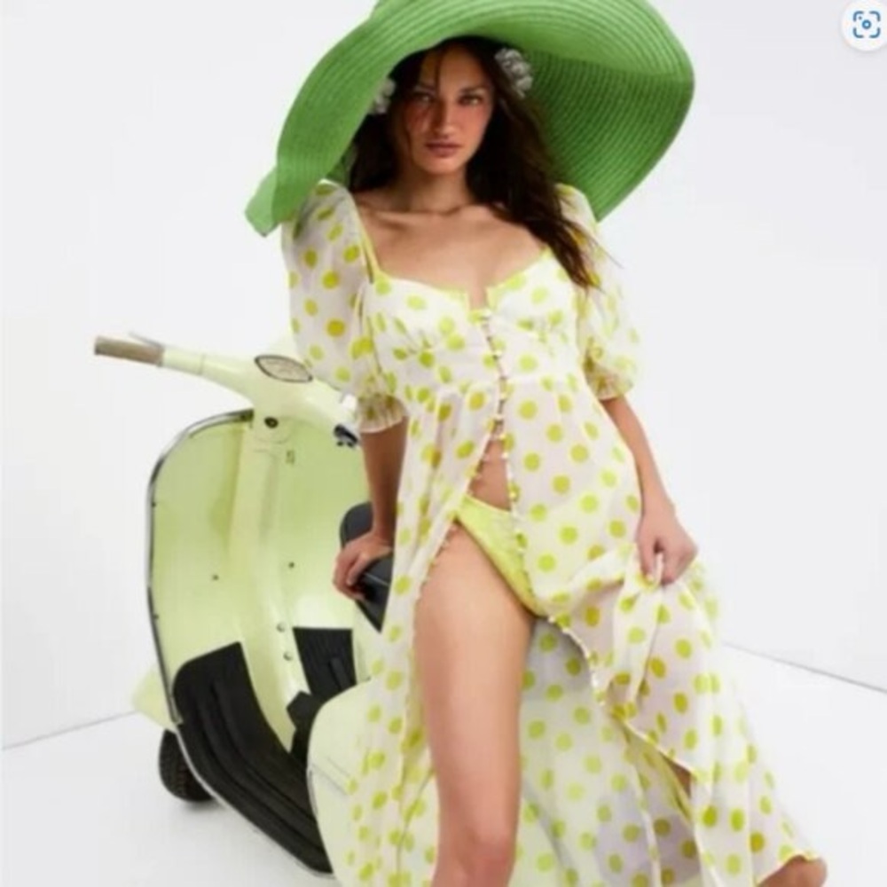 For Love And Lemons Green Polka Dot Megan Maxi Sheer Dress